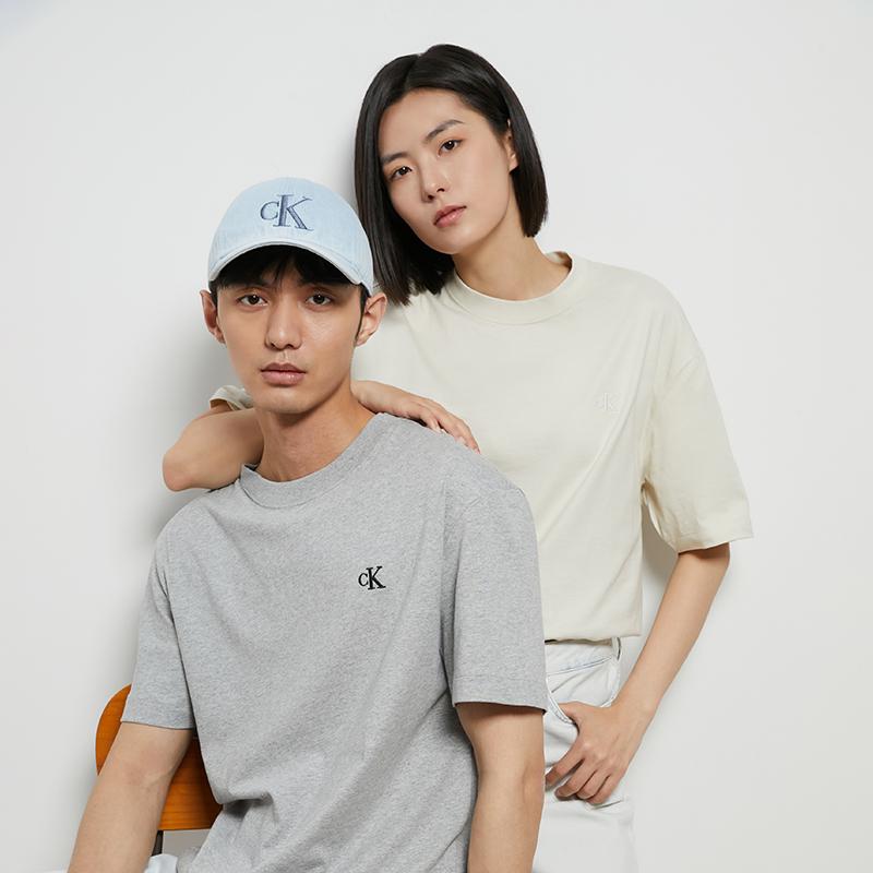 Calvin Klein Logo Embroidered Loose Short Sleeve T-Shirt Unisex Tops Hero-Gray 40HM229-P79