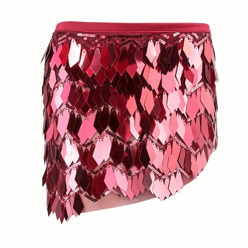 Holographic Sequin Sequin Mini Skirt Lace-Up Design Performance Costume Skirt  Dance Performance