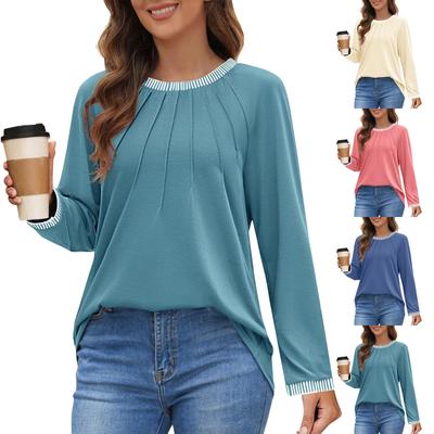 Dámské topy s dlouhým rukávem Elegantní ležérní Kulatý výstřih Sklady Barevný blok Volné Trendy halenky Trička