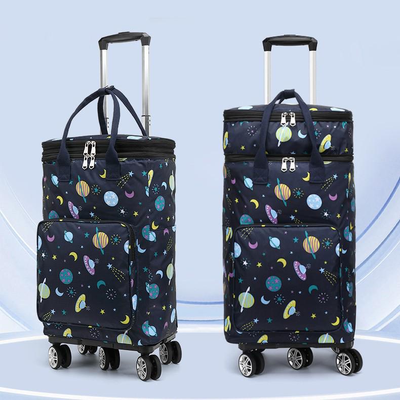 Expandable Trolley with Telescopic Handle & Wheels - Foldable, Detachable Shopping Cart with Bag.