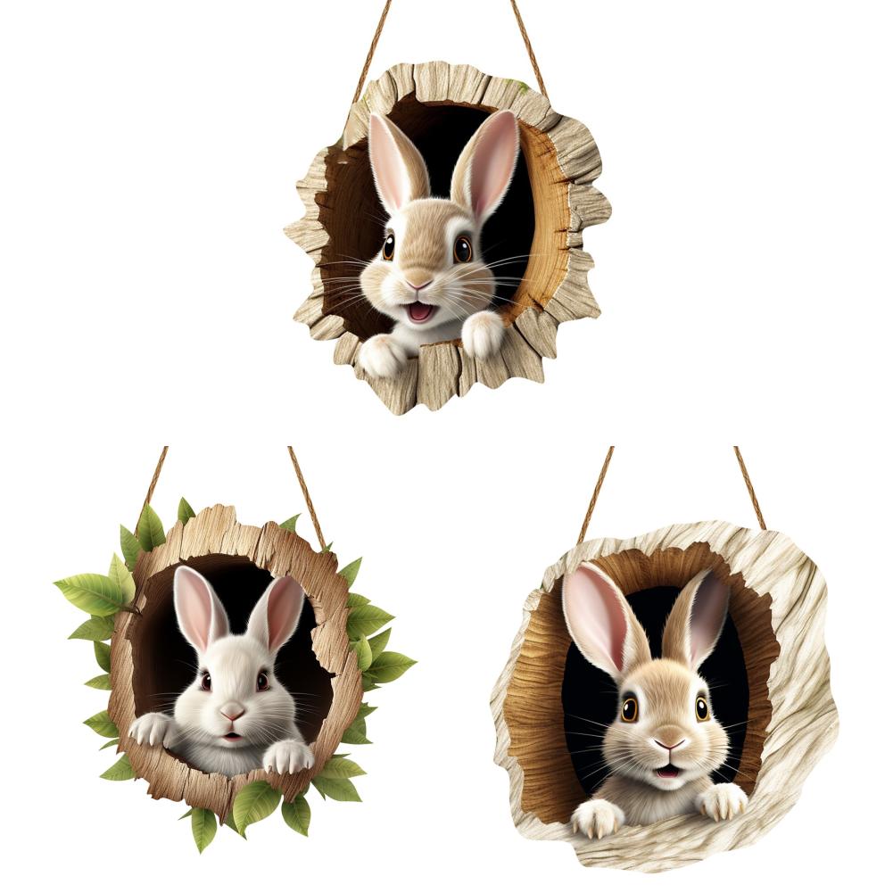 3/1 Set Easter Bunny Door Sign Pendant Decoration Wooden Hanging Spring Happy Rabbit Construction Door Easter Party Decor 2025
