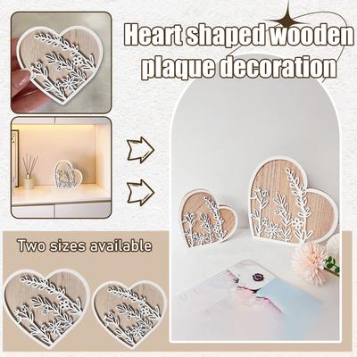 Ornements en Bois Sculpté en Forme de Cœur, Décoration de Maison Amour Pendentif Creux Tridimensionnel Décoration de Bureau