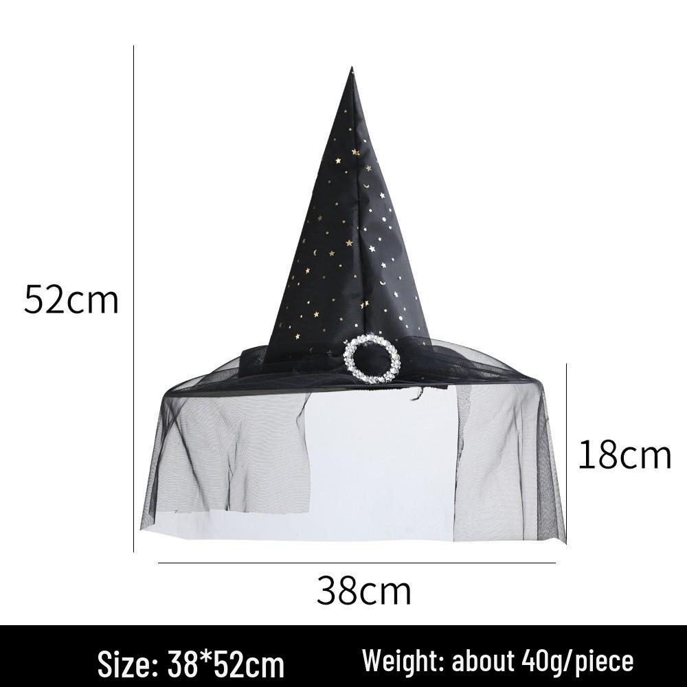 Halloween Witch Hat with Silver Buckle & Gauze - Kids & Adults Costume Accessory