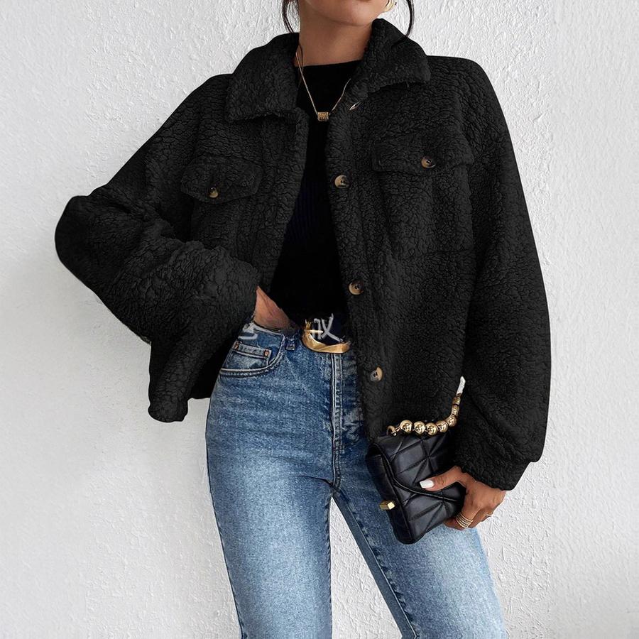 Women's Autumn Stand-Collar Plush Jacket Short Casual Coat