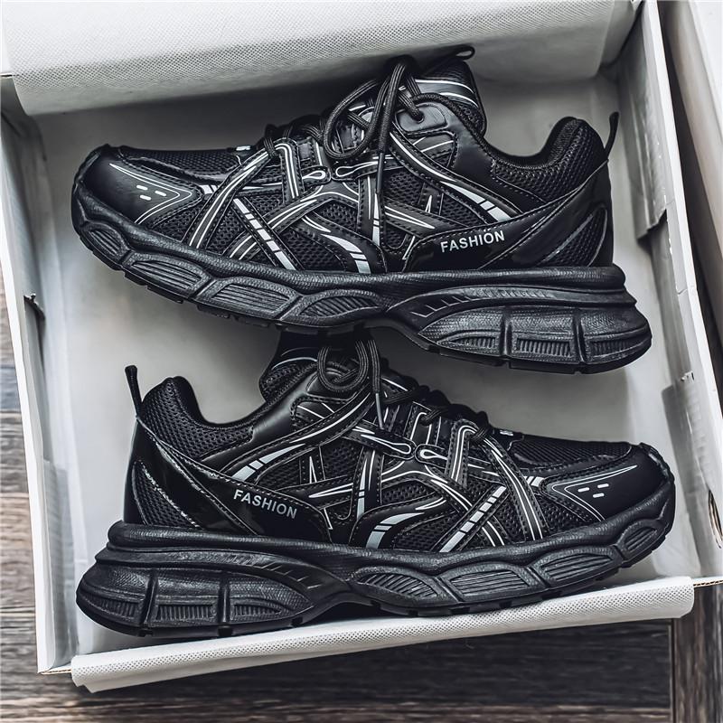 

Чоловіче взуття 2025 новий весняний модний тренд універсальне повсякденне для бігу на платформі з потовщеною підошвою для подорожей спортивне тато трендові туфлі 44 чорний