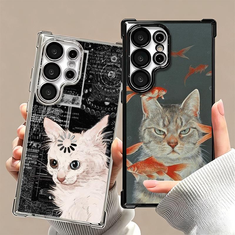 Funny Cats Fashion Style Plating Phone Case For Samsung Galaxy S24 S25 FE S26 Edge S23 Ultra S22 S21 Plus S20 Anti-Fall Airabag