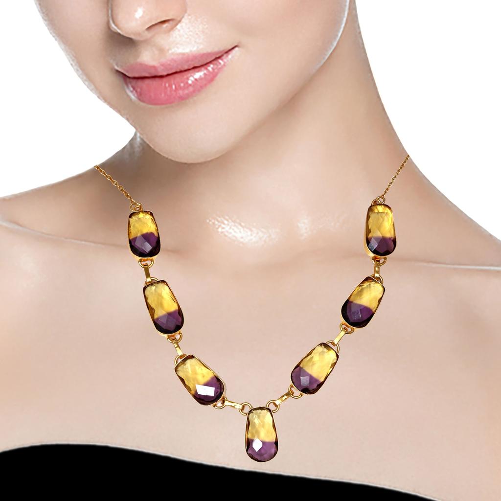 Necklace Bio-Tourmaline Quartz 14 Ct Gold Plated Jewelry 18-20''