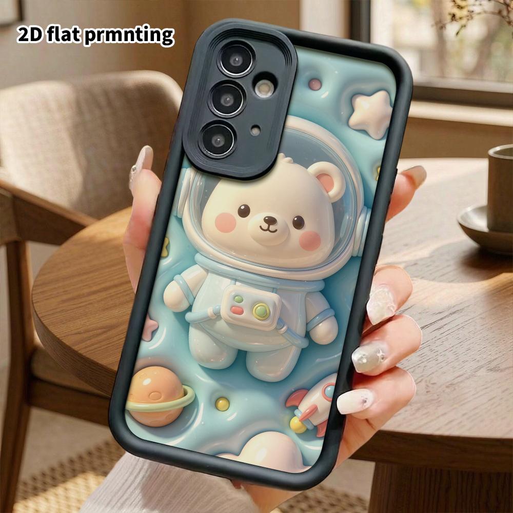 Phone Case: 2D Flat Design Suitable for Samsung Galaxy A34 A35 M05 M06 S20 S22 S21 FE Plus 5G Protective Case, Space Little White Bear Astronaut, Perf