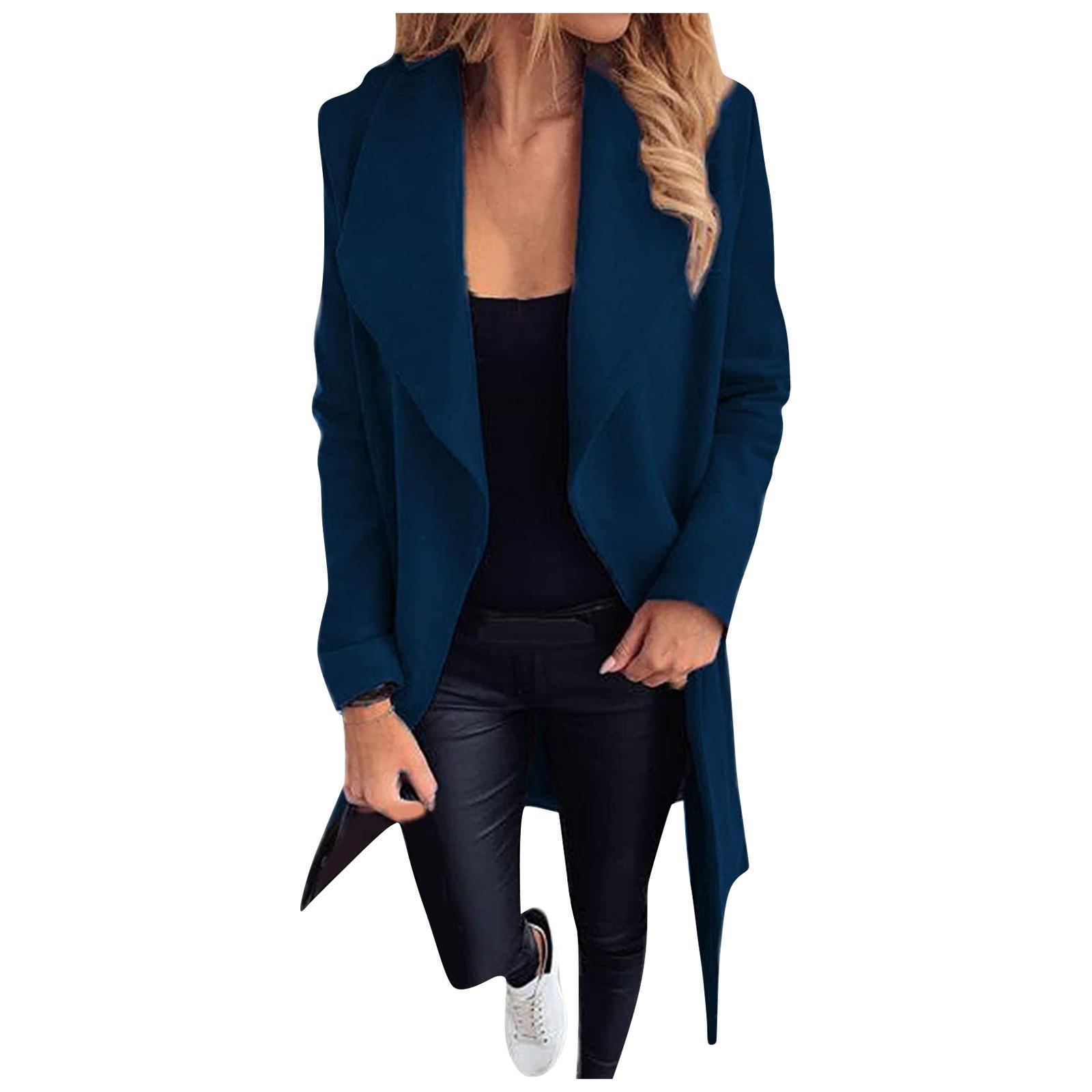 

Женская модная шерстяная куртка с лацканами, повседневная куртка с темпераментом XXL тёмно-синий