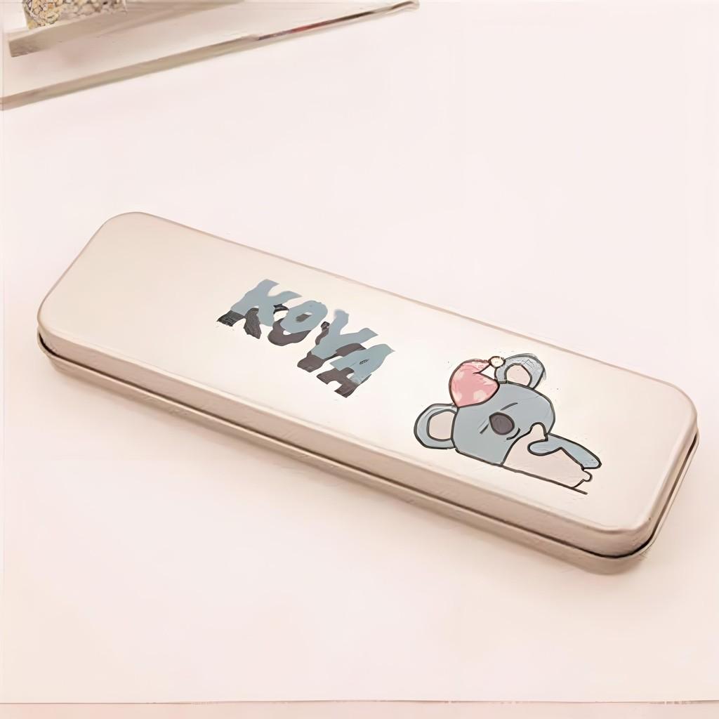 Bts Kpop Bt21 Metal Cartoon Pencil Box Shooky Chimmy Pen Study Stationery Case