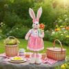 Large Easter Rabbit Ornament with Carrot and Flowers – Pink, Light Green, Brown Hanging Decoration