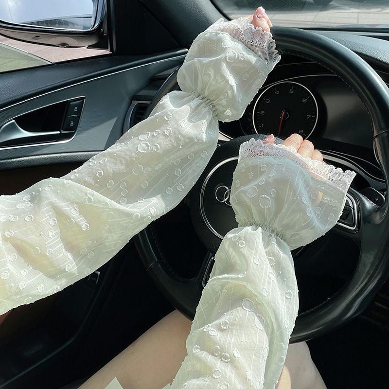 Sweet Lace Bubble Sunscreen Arm Sleeves, Cool, Breathable and Sweat-Absorbent, Unisex Half-Finger Sleeves, Ideal for Cycling, Driving and Outdoor Use