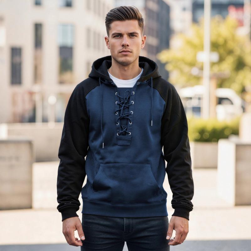Men S Hooded Sweatshirt Pullover Winter Color Block Casual Outerwear