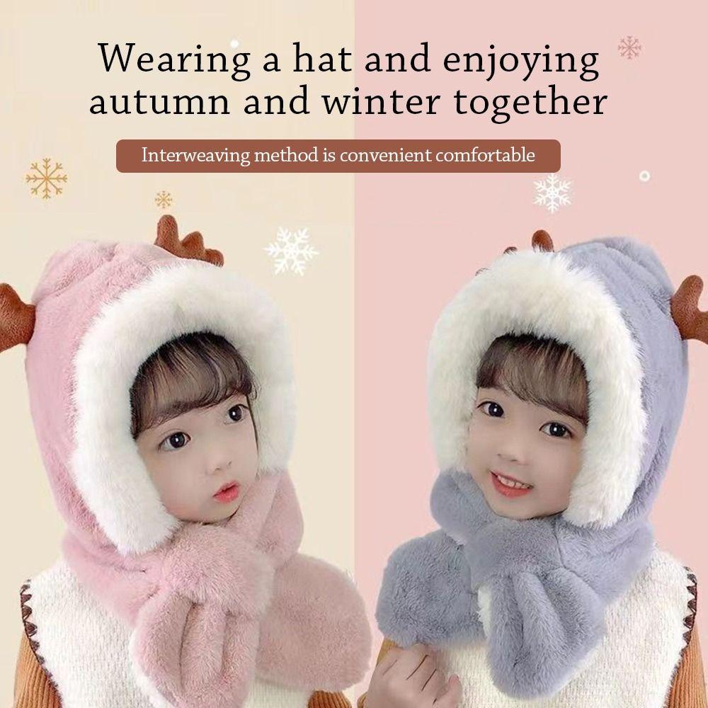 Windproof Baby Hat With Scarf Plush Beanie Hat Scarf Cute Neck Warmer Autumn Winter