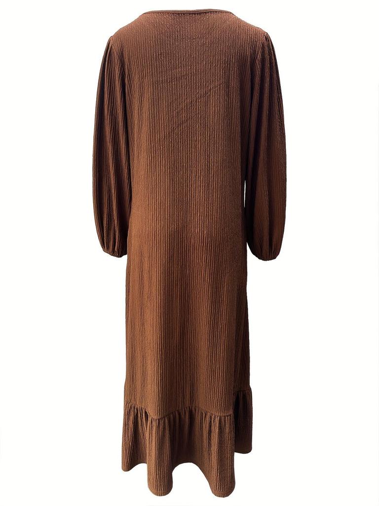 2024 Women's Long-Sleeve Vintage Ruffle Hem Dress - Spring/Autumn Fashion