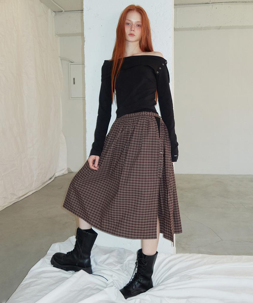 Lense Eyelet Layered Skirt Brown Check