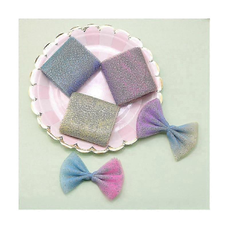 12cmx5 Yards Gradient Rainbow Tulle Roll Silver Dot Tulle Mesh DIY Children's Handmade Jewelry Hair Bow Accessories