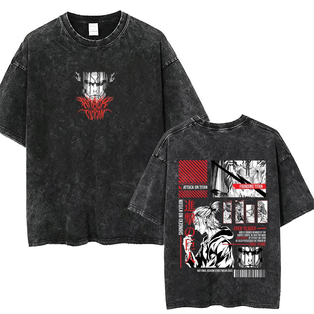 

Washed Vintage Anime Attack on Titan Graphic Tshirts Eren Jaeger Merch Tshirt Men Women Clothing Manga Retro Oversized T Shirt S