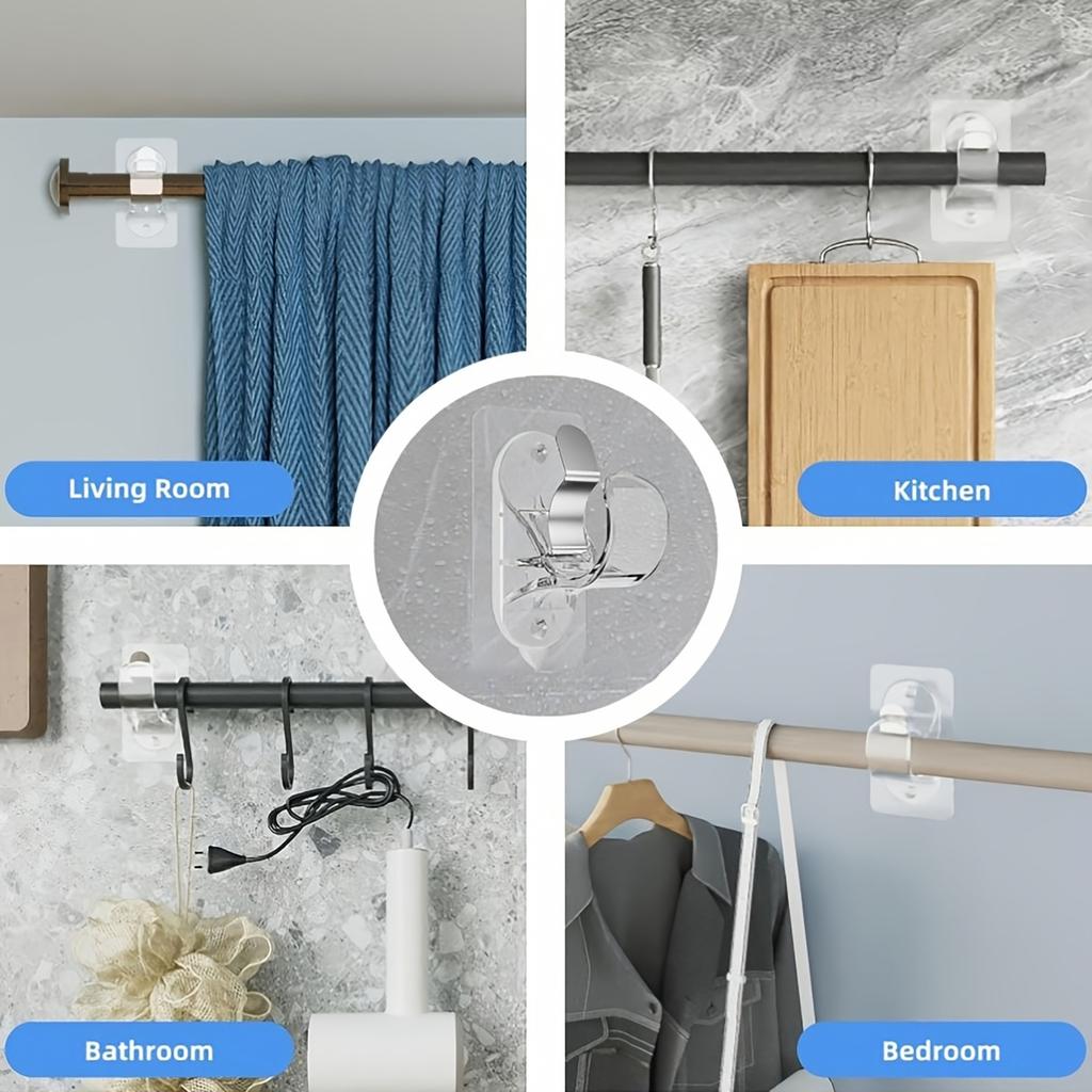 Adhesive Curtain Rod Bracket with Spring Clip Hook, for Bathroom Dorm Kitchen