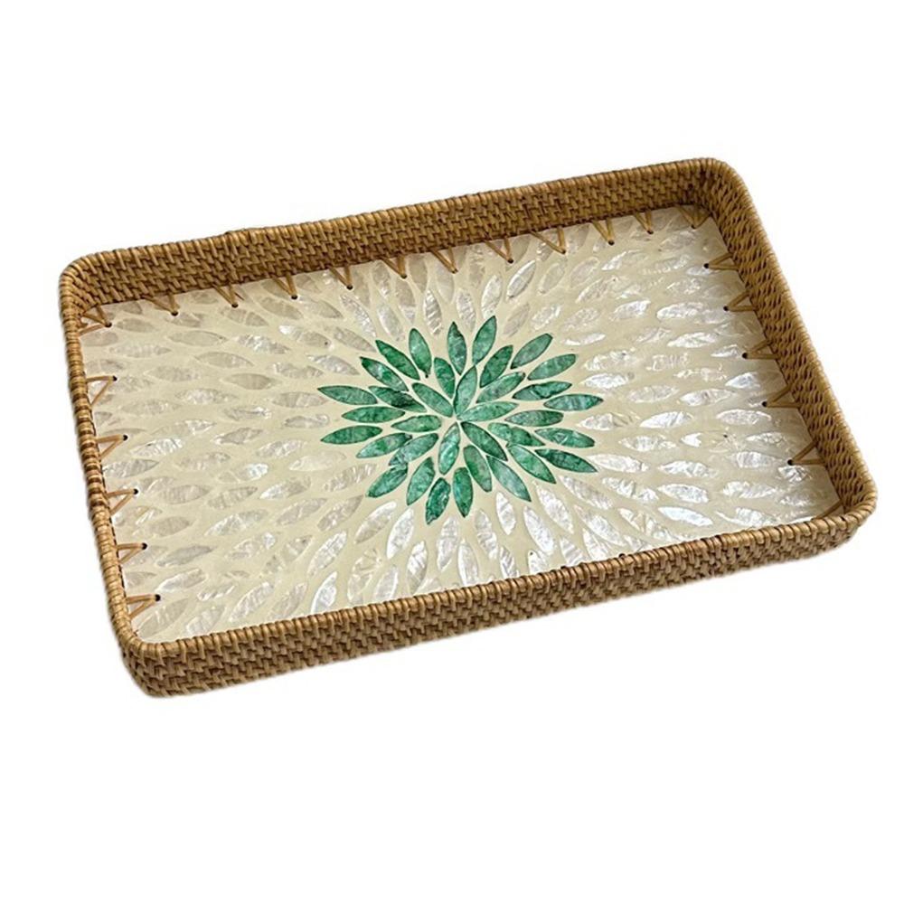 Hand Woven Rattan Shell Tray Colorful Bread Baskets Tray Splicing Shell Rattan Basket  Living Room