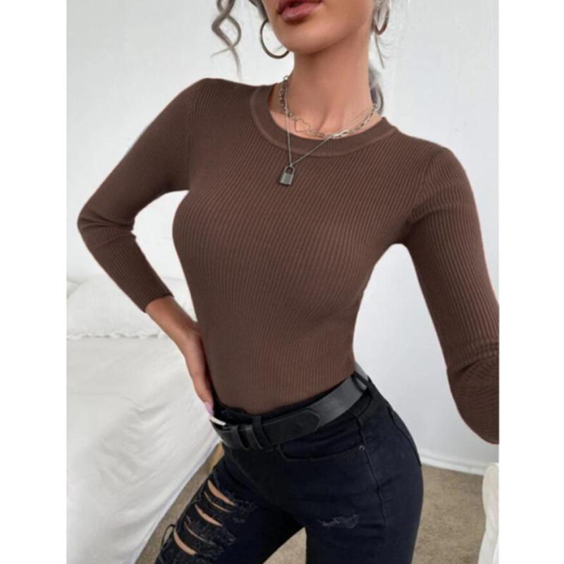 Autumn Winter Pullover Tops Women's Bottoming Sweater Fashion Long Sleeve Blouse Ribbed Knitted Casual Jumper Sweaters