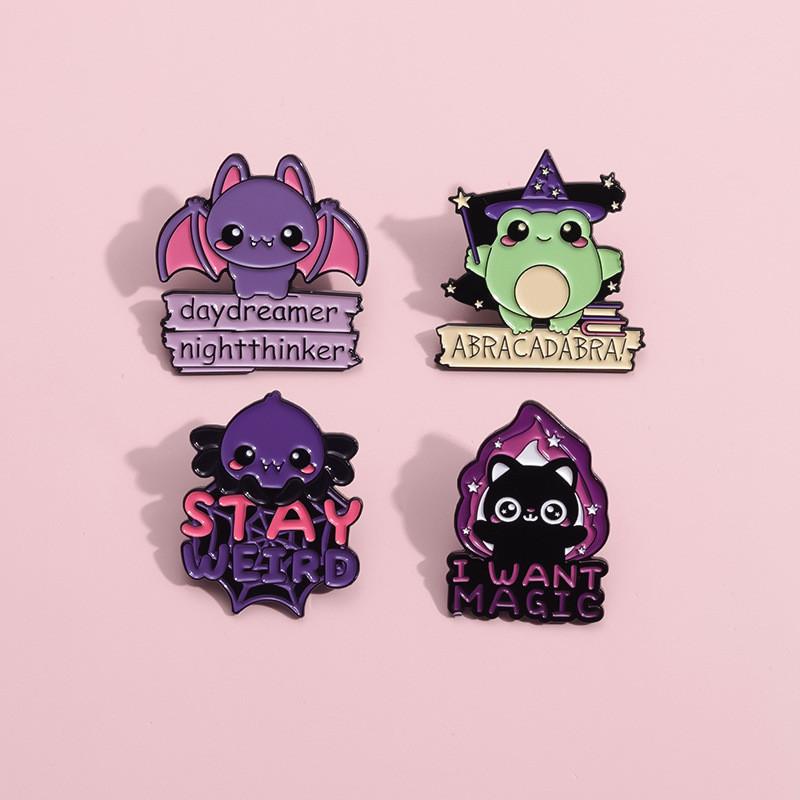 Animal Letter Whimsical Metal Badge Brooch Featuring Quirky Frog And Bat Style