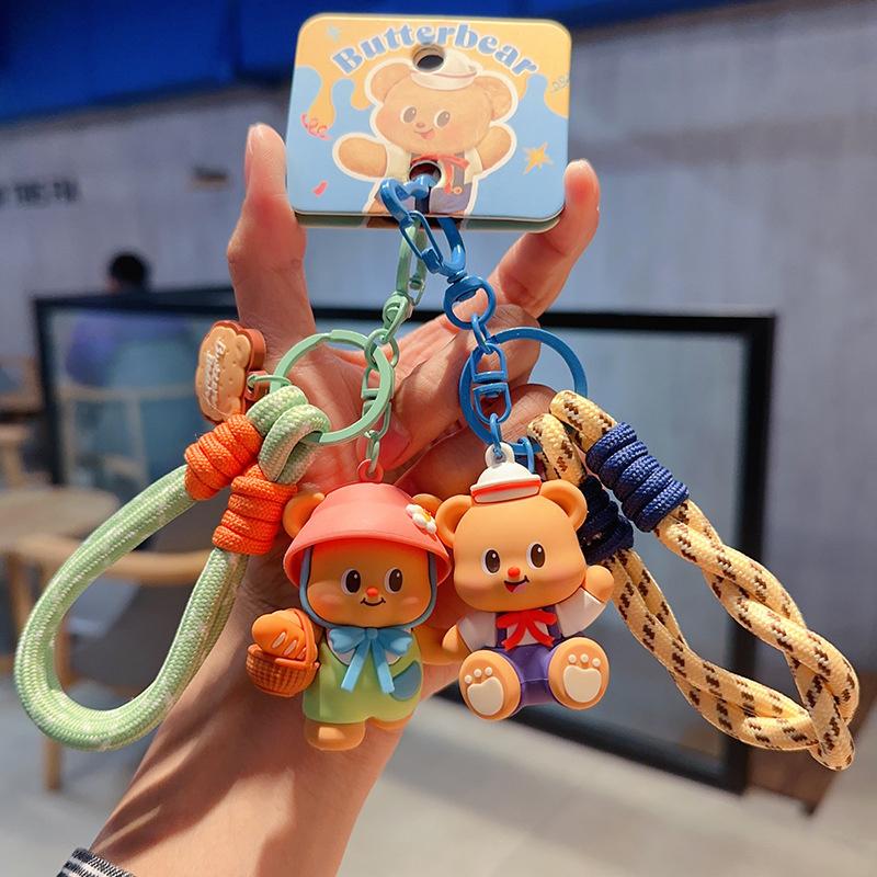 Cute Cartoon Picnic Adventure Butter Bear Keychain Cute Bag Charm Pendant