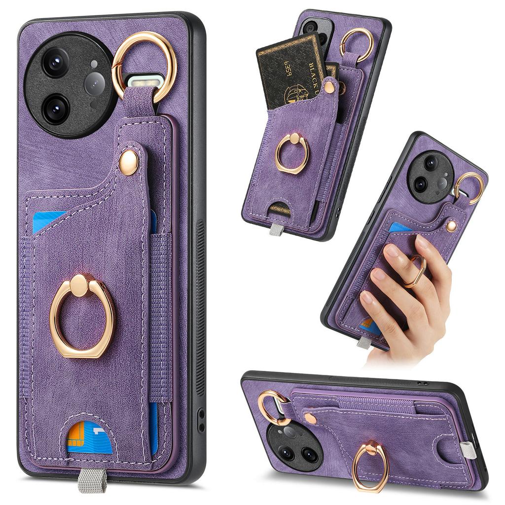 For Xiaomi Redmi K80 Pro 5G Retro Leather Phone Back Cover with Card Slots and Ring Holder