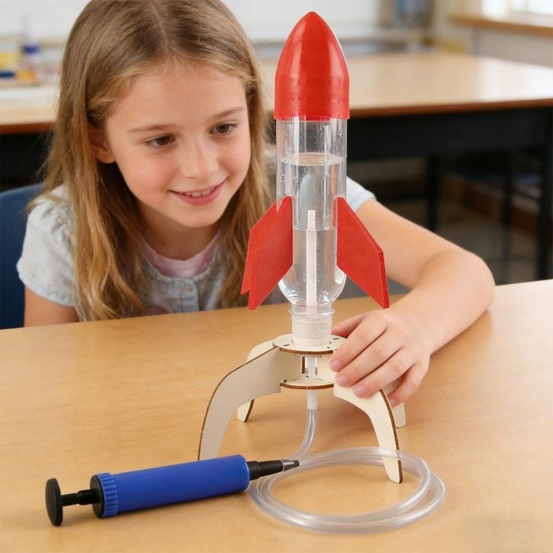 Educational DIY Water Rockets Model Launchers Science Experiment Handcraft Projects With Wooden Materials For Students