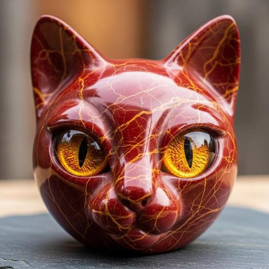 Realistic Cat Head Sculpture Hand-Carved Cat Head Statue Figurine Home