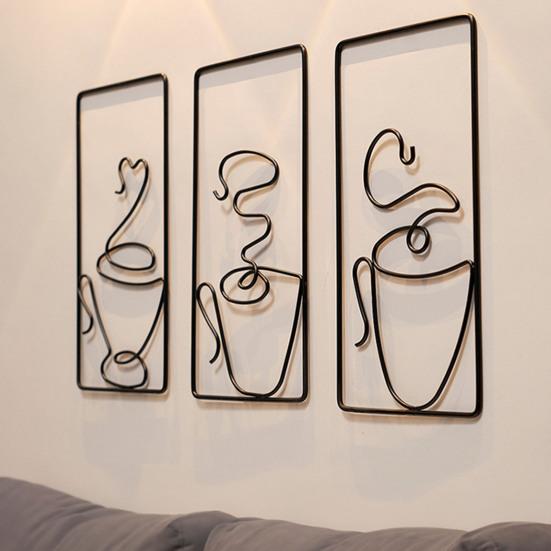 Framed Coffee Cup Metal Wall Art Vintage Iron Wire Cup Bar Decor Cafe Themed Wall Hanging Sign for Restaurant Kitchen Shop Home Office