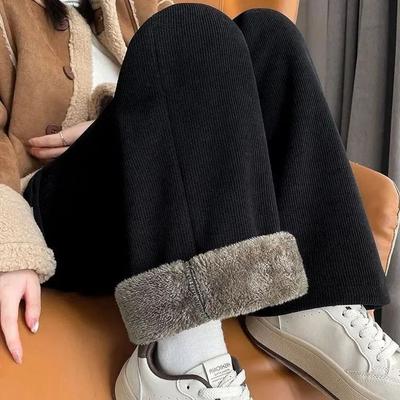 Lamb Velvet Fleece Lined Thickened Autumn Winter Loose Wide Leg Pants Fashionable Casual Trousers Versatile Design Sensation