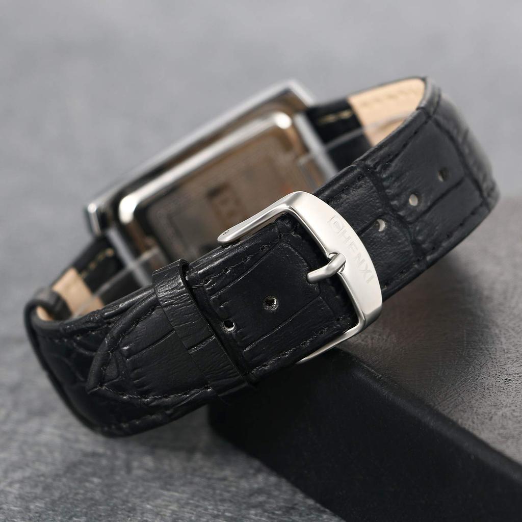 Lancardo Watch Waterproof Leather Band Roman Numeral Calendar Fashion Casual Quartz Business Preset Birthday Anniversary Men's (Black)