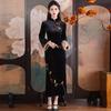Embroidery Black Velvet, Piled and Thickened Winter Clothing, National Style, Long-sleeved Cheongsam, Young Women's Retro Slim Waist