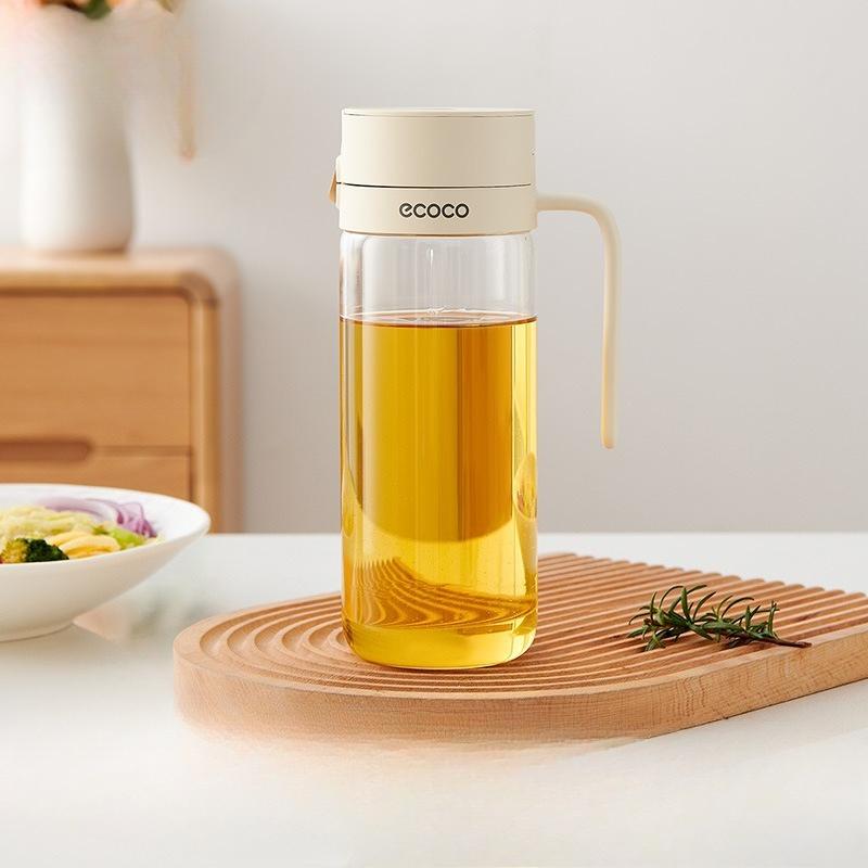 Household Glass Oil Pot, Kitchen Soy Sauce, Vinegar and Condiment Bottle, Storage Jar, Automatic Opening and Closing Oil-proof Bottle