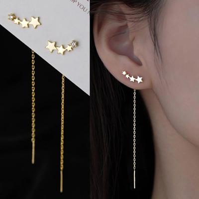 Long Wire Tassel Thread Chain Climb Star Heart Pendants Dangle Drop Earrings Straight Hanging Earrings ADM