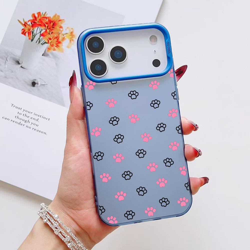 Cute Dog Paws Pattern Phone Case For iPhone 17 16 15 14 13 12 11 Pro Max Air Matte Laser Aurora Shockproof Funda