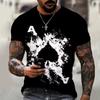 Black and White Poker T-shirt 3D Spade Print Fashionable Street Round Neck Men's T-shirt Short Sleeved Hip-hop Casual Summer Top