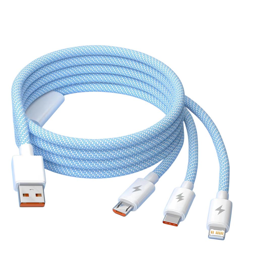 240W 3-in-1 USB-C & Micro USB Fast Charger for iPhone Samsung Xiaomi Poco - High Speed Multi-Device Cable