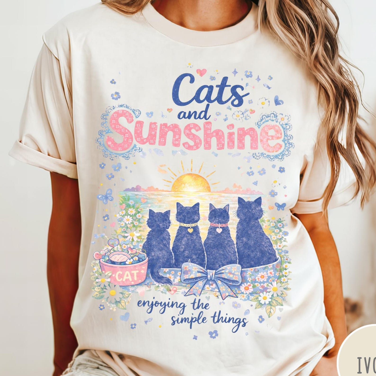 Vintage Cats and Sunshine Comfort Colors® T-Shirt, Cat Lover Graphic Tee, Cute Cat Mom Shirt, Cottagecore Cat Lover Gift, Floral Cat Tee XL