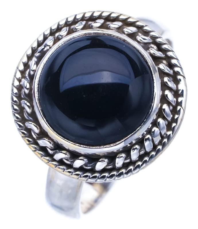 

StarGems® Natural Black Onyx Handmade 925 Sterling Silver Ring 8 F0541
