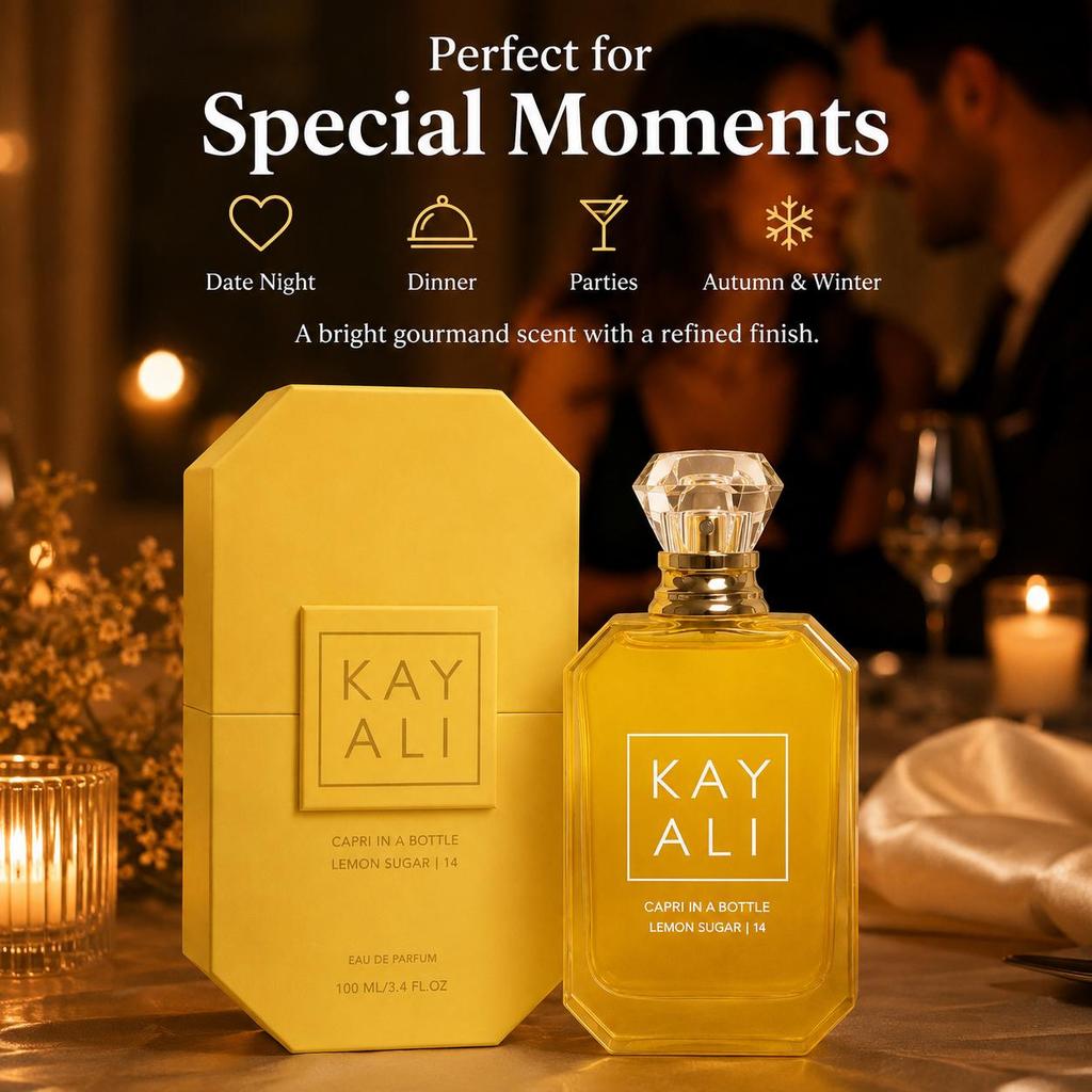 KAYALI Capri In a Bottle Lemon Sugar | 14 Eau De Parfum 100ml, Fresh Gourmand Lemon Vanilla Fragrance with Freesia, Raspberry and Praline