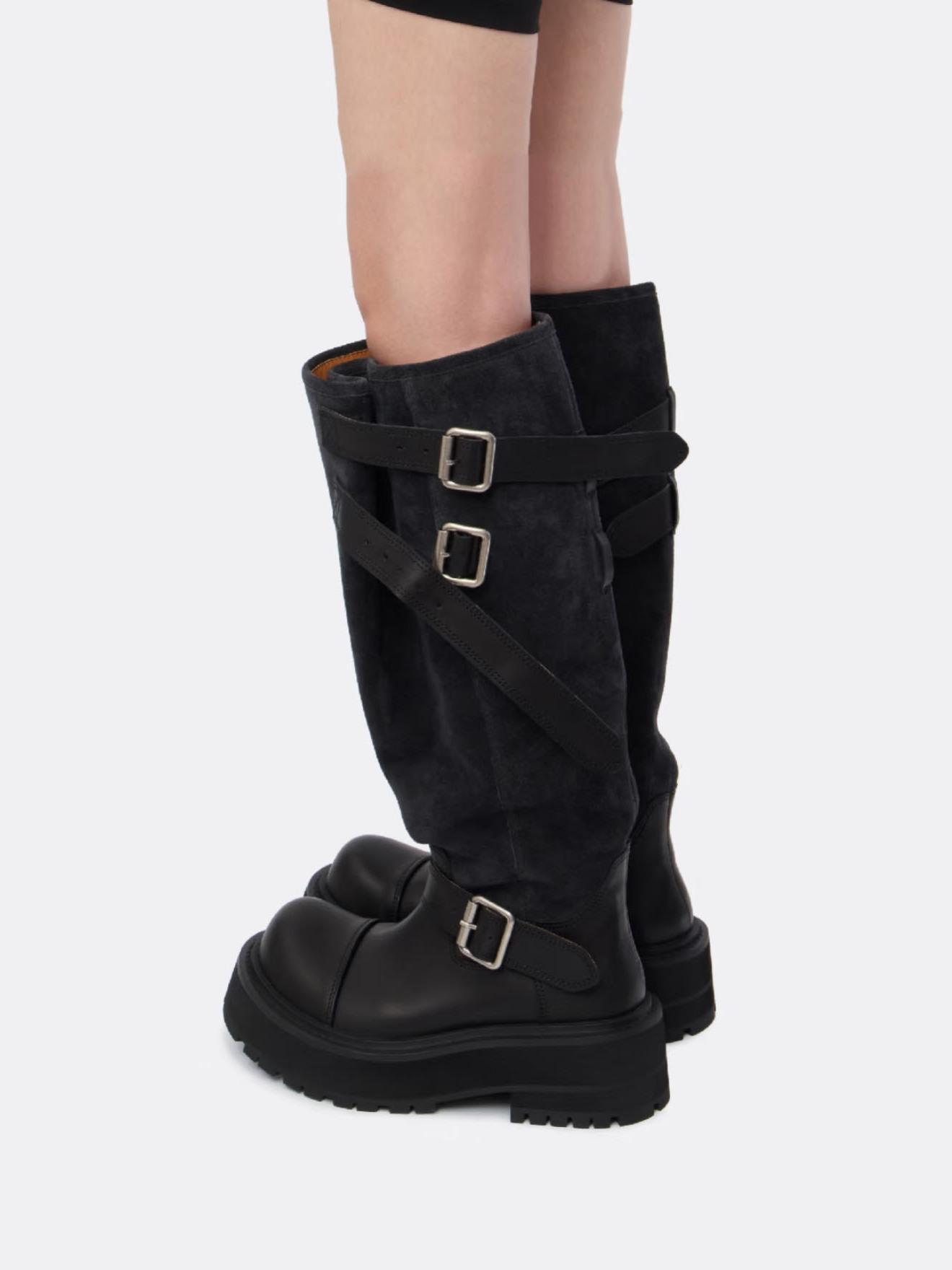 

Кожа~ Ретро ботфорты на толстой подошве женские расширенная версия новые замшевые ретро ботинки с напуском рабочие ботинки 40 чёрный