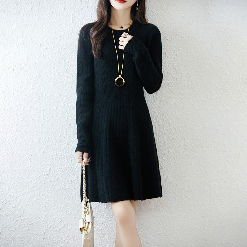 Women Sweater Dress 100% Wool MODERN NEW SAGA O-neck Knit Long Pullover Winter Jumpers Wool Long Dress Female
