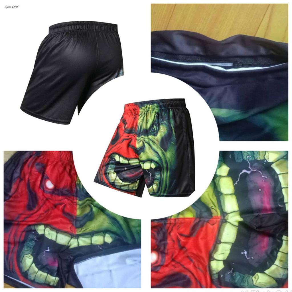Boxing Shorts Men Gym Training Sport Kickboxing Fights Short Pant Super Hero 3D Pocket Zip Loose Fitness Running BJJ Mens Shorts