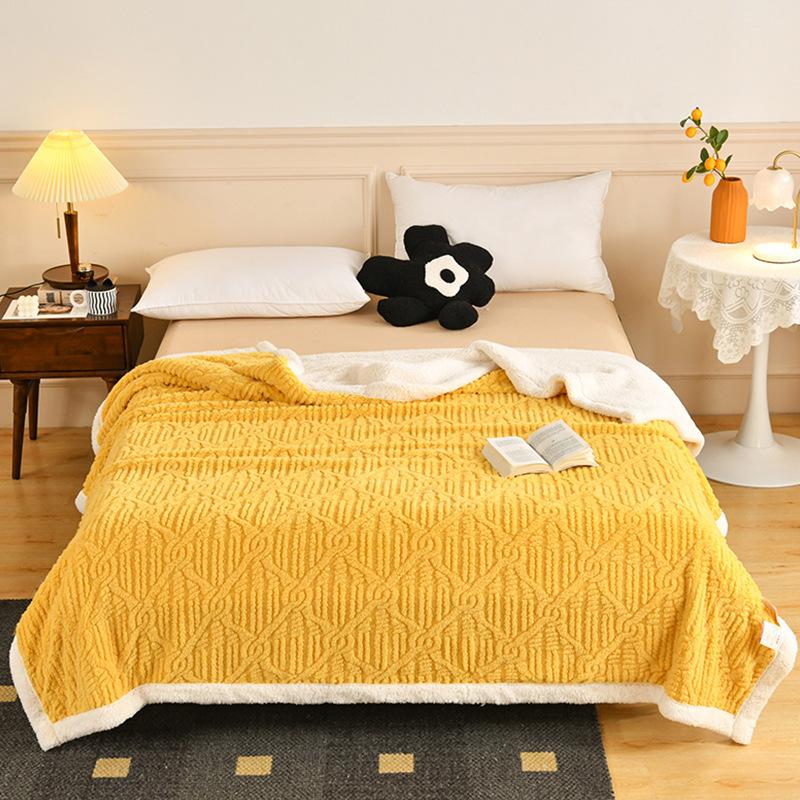 

Одеяло из жаккардовой тафты и хлопкового флиса, двухслойное одеяло из овечьей шерсти, повседневное одеяло с кондиционером 100*150cm жёлтый