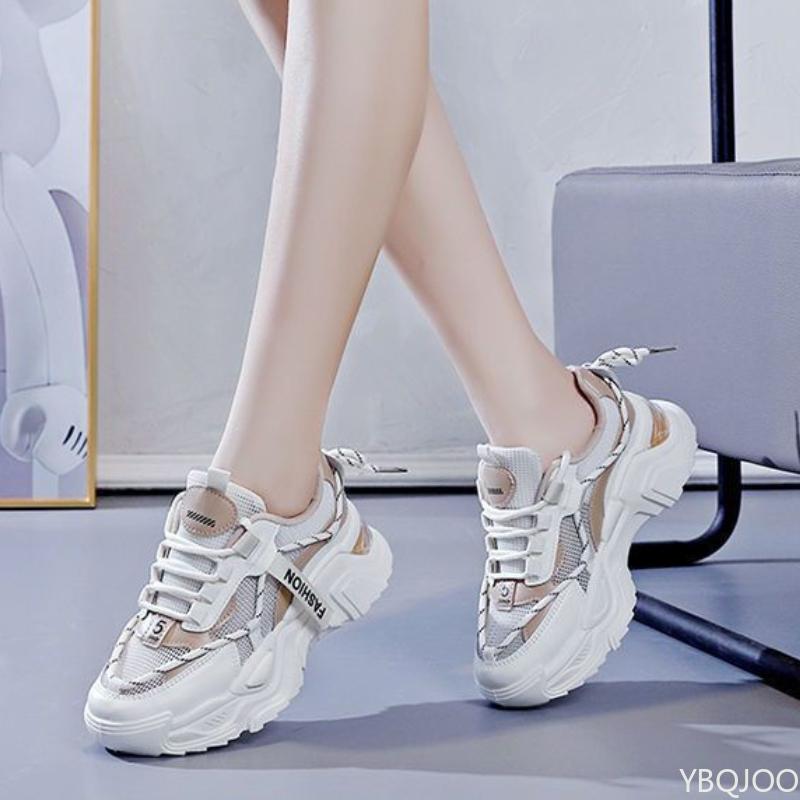 Fashion Trendy Thick Soled Mesh Women's Running Sports Versatile White Shoes Women's Simple Single Shoes Sneakers Zapatillas De Mujer