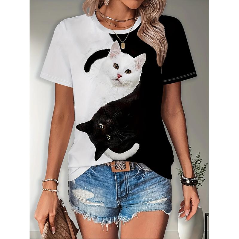 

Women Summer T Shirt Beautiful Flowers Print Retro Fashion Short Sleeve Tees Casual Printed Tops M білий