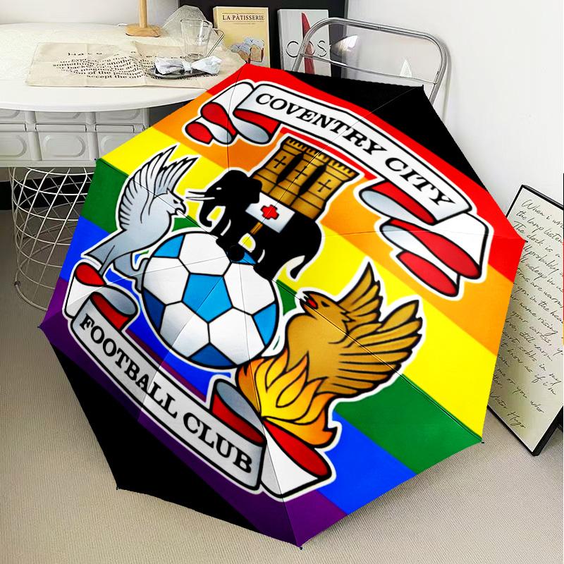1PC Coven-try Football Club Crest Printed Umbrella Folding umbrella, automatic umbrella 8-Frame for Travel, camping Fan gifts Christmas Gifts