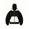 Hooded jacket, functional wind mask, hooded cardigan, black and white contrasting zipper sweatshirt